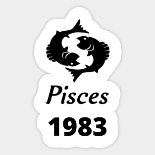 Black Zodiac Birthday Pisces 1983 Sticker